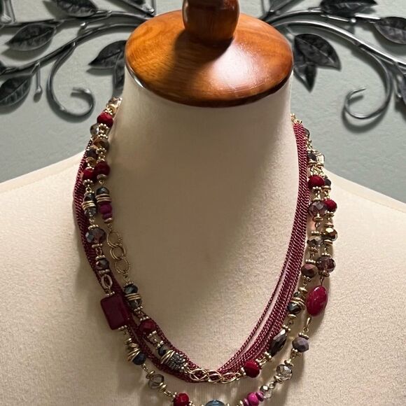 Premier Designs Elegant Multi-Strand Red and Gold Necklace #PDNK2 - Picture 3 of 8